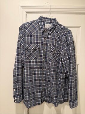 Lucky Brand Men's Navy and White Plaid Button-Down Shirt